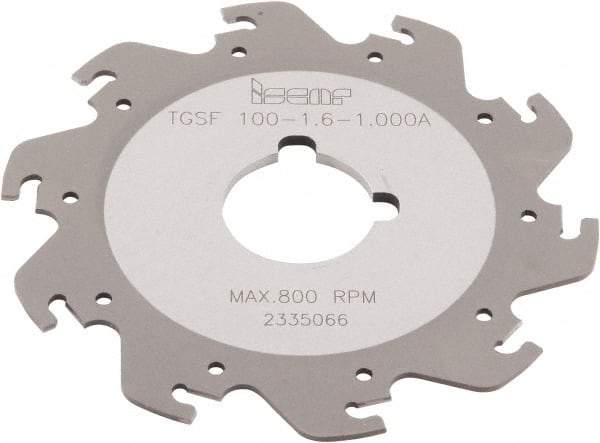 Iscar - Arbor Hole Connection, 1/16" Cutting Width, 1.181" Depth of Cut, 3-15/16" Cutter Diam, 1" Hole Diam, 10 Tooth Indexable Slotting Cutter - TGSF Toolholder, TAG N-A, TAG N-C/W/M, TAG N-J/JS/JT, TAG N-LF, TAG N-MF, TAG N-UT Insert - USA Tool & Supply
