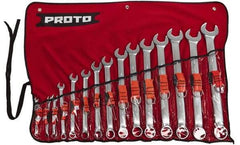 Proto - 15 Piece, 7mm to 32mm, 12 Point Tethered Combination Wrench Set - Metric Measurement Standard, Satin Chrome Finish, Comes in Nylon Roll - USA Tool & Supply