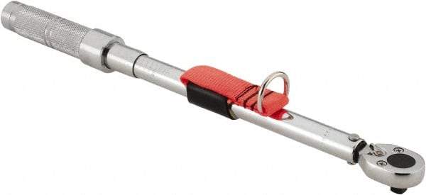 Proto - 3/8" Drive Micrometer Ratchet Head Tethered Torque Wrench - 20 Ft/Lb to 100 Ft/Lb Torque, 17" OAL, 1/2 Ft/Lb Graduation, Pear Head - USA Tool & Supply