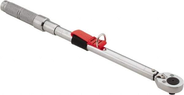 Proto - 1/2" Drive Micrometer Ratchet Head Tethered Torque Wrench - 40 N/m to 200 N/m Torque, 21-1/2" OAL, 1 N/m Graduation, Pear Head - USA Tool & Supply