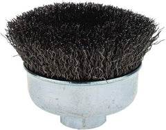 Weiler - 3" Diam, 5/8-11 Threaded Arbor, Steel Fill Cup Brush - 0.014 Wire Diam, 7/8" Trim Length, 14,000 Max RPM - USA Tool & Supply