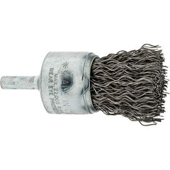 Weiler - 1" Brush Diam, Crimped, End Brush - 1/4" Diam Shank, 20,000 Max RPM - USA Tool & Supply