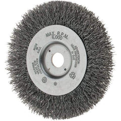 Weiler - 4" OD, 1/2" Arbor Hole, Crimped Steel Wheel Brush - 1/2" Face Width, 13/16" Trim Length, 0.014" Filament Diam, 6,000 RPM - USA Tool & Supply