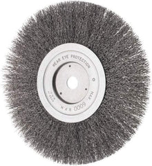 Weiler - 8" OD, 5/8" Arbor Hole, Crimped Steel Wheel Brush - 3/4" Face Width, 1-1/2" Trim Length, 0.014" Filament Diam, 4,500 RPM - USA Tool & Supply