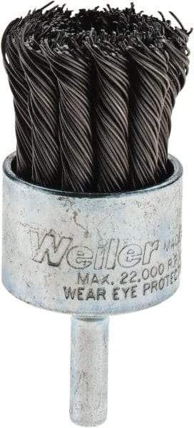 Weiler - 1-1/8" Brush Diam, Knotted, End Brush - 1/4" Diam Shank, 22,000 Max RPM - USA Tool & Supply