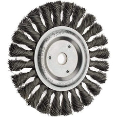 Weiler - 6" OD, 5/8" Arbor Hole, Knotted Steel Wheel Brush - 1/2" Face Width, 1-1/2" Trim Length, 0.014" Filament Diam, 9,000 RPM - USA Tool & Supply