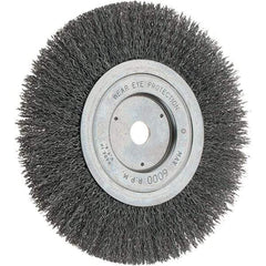 Weiler - 7" OD, 5/8" Arbor Hole, Crimped Steel Wheel Brush - 1" Face Width, 2" Trim Length, 0.014" Filament Diam, 6,000 RPM - USA Tool & Supply