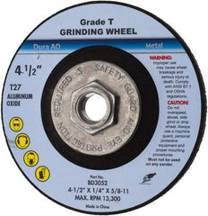 Value Collection - 24 Grit, 4-1/2" Wheel Diam, 1/4" Wheel Thickness, Type 27 Depressed Center Wheel - Aluminum Oxide, U Hardness, 13,300 Max RPM - USA Tool & Supply