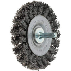 Weiler - 3" OD, 1/4" Shank Diam, Knotted Steel Wheel Brush - 3/8" Face Width, 5/8" Trim Length, 0.014" Filament Diam, 25,000 RPM - USA Tool & Supply