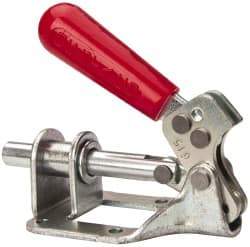 De-Sta-Co - 300 Lb Load Capacity, Flanged Base, Carbon Steel, Standard Straight Line Action Clamp - 4 Mounting Holes, 0.22" Mounting Hole Diam, 0.44" Plunger Diam, Straight Handle - USA Tool & Supply