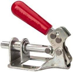De-Sta-Co - 300 Lb Load Capacity, Flanged Base, Carbon Steel, Standard Straight Line Action Clamp - 4 Mounting Holes, 0.22" Mounting Hole Diam, 0.44" Plunger Diam, Straight Handle - USA Tool & Supply