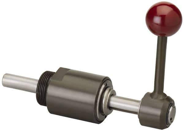 De-Sta-Co - 1,490.15 N Capacity, M5 Plunger, 8mm Plunger Diam, Through Hole Mt, One Hand, Hand Wheel Actuation, Variable Stroke Straight Line Action Clamp - 40mm Max Rapid Stroke, 2.5mm Max Clamping Stroke, 128mm OAL - USA Tool & Supply