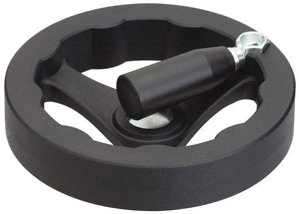 J.W. Winco - 125mm, Handwheel with Retractable Handle - 24mm Hub, Plastic, Plain Finish - USA Tool & Supply
