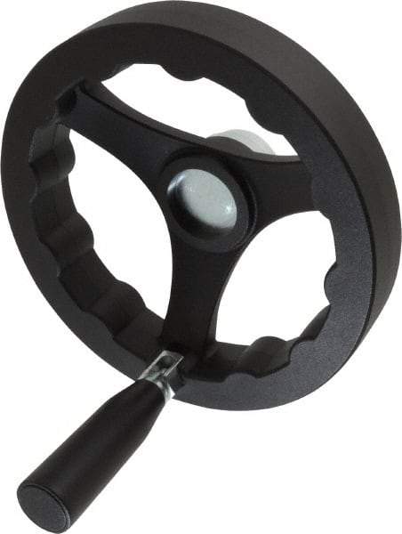 J.W. Winco - 160mm, Handwheel with Retractable Handle - 32mm Hub, Plastic, Plain Finish - USA Tool & Supply