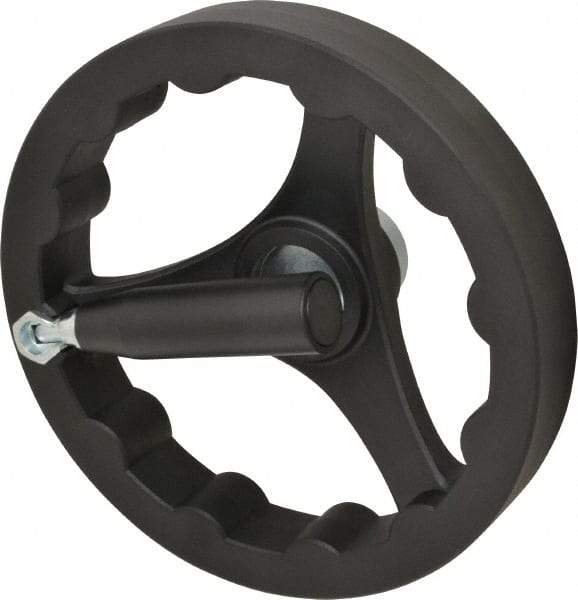 J.W. Winco - 200mm, Handwheel with Retractable Handle - 40mm Hub, Plastic, Plain Finish - USA Tool & Supply