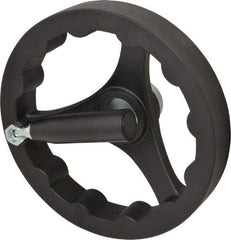 J.W. Winco - 200mm, Handwheel with Retractable Handle - 40mm Hub, Plastic, Plain Finish - USA Tool & Supply