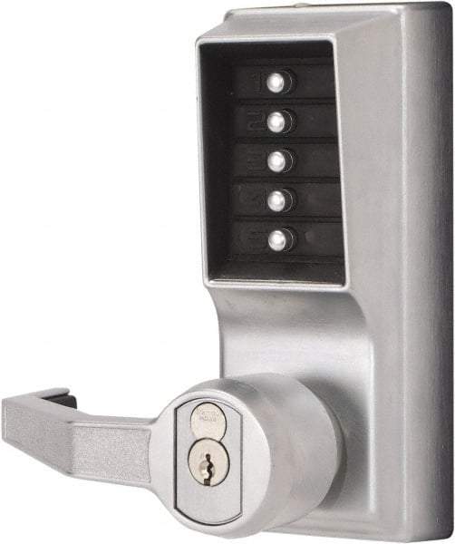 Kaba Access - Combination Entry Lever Lockset with Key Override - 2-3/4" Back Set, No Cylinder, Zamak3, Satin Chrome Finish - USA Tool & Supply