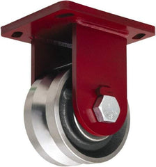 Hamilton - 6" Diam x 3" Wide, Iron Rigid Caster - 4,500 Lb Capacity, Top Plate Mount, 6-1/2" x 7-1/2" Plate, Straight Roller Bearing - USA Tool & Supply