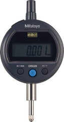 Mitutoyo - 0 to 12.7mm Range, 0.00005" Graduation, Electronic Drop Indicator - Flat Back, Accurate to 0.0001", English & Metric System, LCD Display - USA Tool & Supply