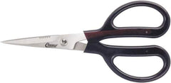 Clauss - 4" LOC, 7" OAL Stainless Steel Trimmers - Serrated, Plastic Coated Handle, For Paper, Fabric - USA Tool & Supply