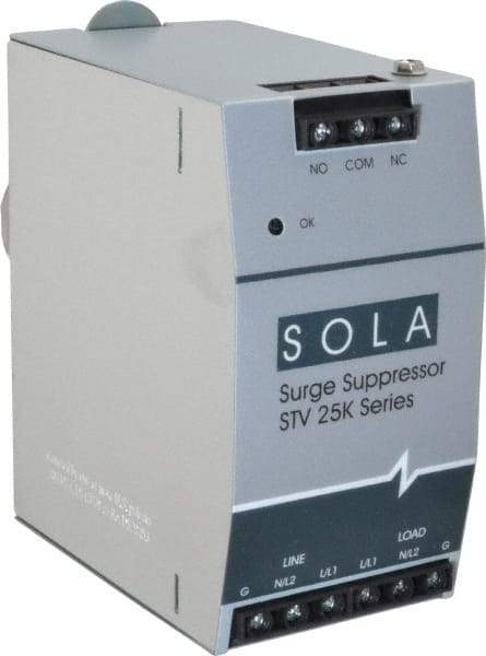 Sola/Hevi-Duty - 2.56 Inch Long x 4.87 Inch Wide x 4-3/4 Inch Deep, Hardwired Surge Protector - DIN Rail Mount, 120 V, 50 kA Surge Protection - USA Tool & Supply