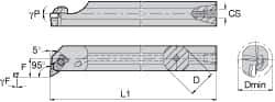 Kennametal - NP.., 5° Lead Angle A-NKLC Internal Left Hand Indexable Profiling Toolholder - 1" Shank Width, 12" Long, Steel, Through Coolant - USA Tool & Supply