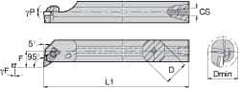 Kennametal - NP.., 5° Lead Angle A-NKLC Internal Left Hand Indexable Profiling Toolholder - 1" Shank Width, 12" Long, Steel, Through Coolant - USA Tool & Supply