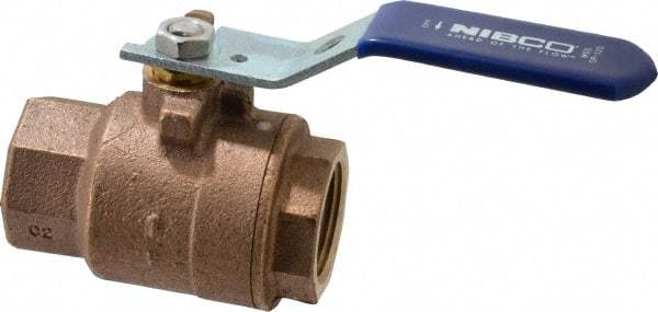 NIBCO - 1" Pipe, Full Port, Bronze Standard Ball Valve - 2 Piece, Inline - One Way Flow, FNPT x FNPT Ends, Lever Handle, 600 WOG, 150 WSP - USA Tool & Supply
