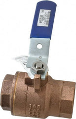 NIBCO - 1-1/2" Pipe, Full Port, Bronze Standard Ball Valve - 2 Piece, Inline - One Way Flow, FNPT x FNPT Ends, Lever Handle, 600 WOG, 150 WSP - USA Tool & Supply