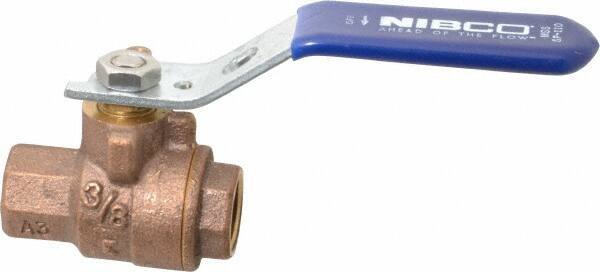 NIBCO - 3/8" Pipe, Full Port, Bronze Standard Ball Valve - 2 Piece, Inline - One Way Flow, FNPT x FNPT Ends, Lever Handle, 600 WOG, 150 WSP - USA Tool & Supply