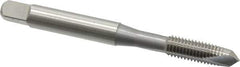 OSG - 1/4-28 UNF, 2 Flute, Bright Finish, High Speed Steel Spiral Point Tap - Plug Chamfer, Right Hand Thread, 2-1/2" OAL, 1" Thread Length, 0.255" Shank Diam, Series 105 - Exact Industrial Supply