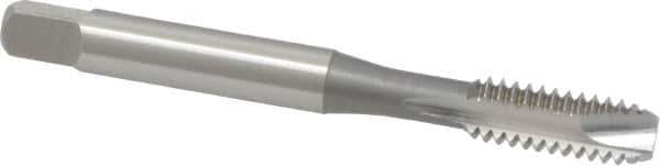 OSG - #10-24 UNC, 2 Flute, Bright Finish, High Speed Steel Spiral Point Tap - Bottoming Chamfer, Right Hand Thread, 2-3/8" OAL, 7/8" Thread Length, 0.194" Shank Diam, Series 105B - Exact Industrial Supply