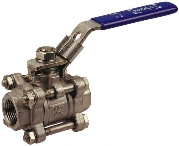Midwest Control - 1/4" Pipe, Full Port, Stainless Steel Standard Ball Valve - 3 Piece, Inline - One Way Flow, FNPT x FNPT Ends, Lever Handle - USA Tool & Supply
