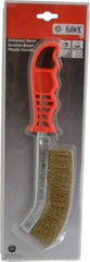 Made in USA - 1" Trim Length Brass Coated Steel Scratch Brass Coated Brush - 5-1/2" Brush Length, 10" OAL, 1" Trim Length, Plastic Ergonomic Handle - USA Tool & Supply