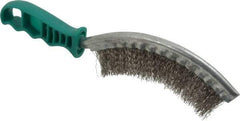 Made in USA - 1" Trim Length Stainless Steel Scratch Stain Steel Brush - 5-1/2" Brush Length, 10" OAL, 1" Trim Length, Plastic Ergonomic Handle - USA Tool & Supply