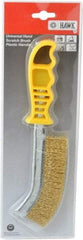 Made in USA - 1" Trim Length Brass Scratch Brass Brush - 5-1/2" Brush Length, 10" OAL, 1" Trim Length, Plastic Ergonomic Handle - USA Tool & Supply