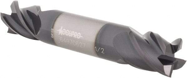 Accupro - 1/2", 5/8" LOC, 1/2" Shank Diam, 3" OAL, 4 Flute, Solid Carbide Square End Mill - Double End, AlTiN Finish, Spiral Flute, 40° Helix, Centercutting, Right Hand Cut, Right Hand Flute - USA Tool & Supply