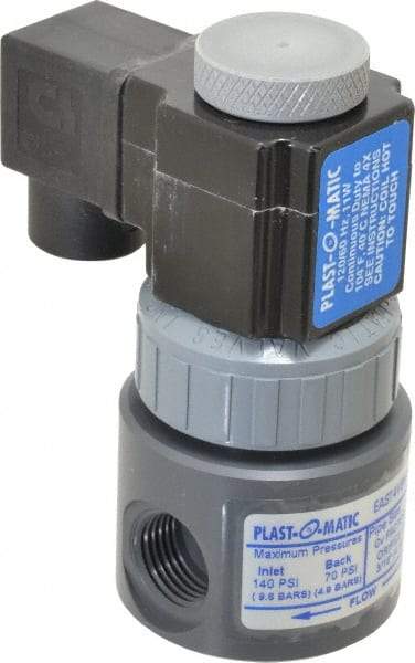 Plast-O-Matic - Direct Acting, PVC Solenoid Valve - Normally Closed, Viton Seal - USA Tool & Supply