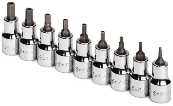 SK - 9 Piece 3/8" Drive Inch Hex Bit Socket Set - 5/64 to 1/4" Hex - USA Tool & Supply