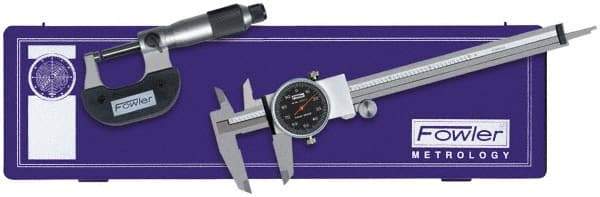 Fowler - 3 Piece, Machinist Caliper and Micrometer Tool Kit - 0 to 6 Inch Caliper, 0 to 1 Inch Micrometer, 0.0001 Inch Graduation - USA Tool & Supply