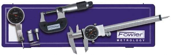 Fowler - 9 Piece, 0" to 0.03" Measuring Range, 0-100 Dial Reading, Black Dial Test Indicator Kit - 0.0005" Dial Graduation - USA Tool & Supply