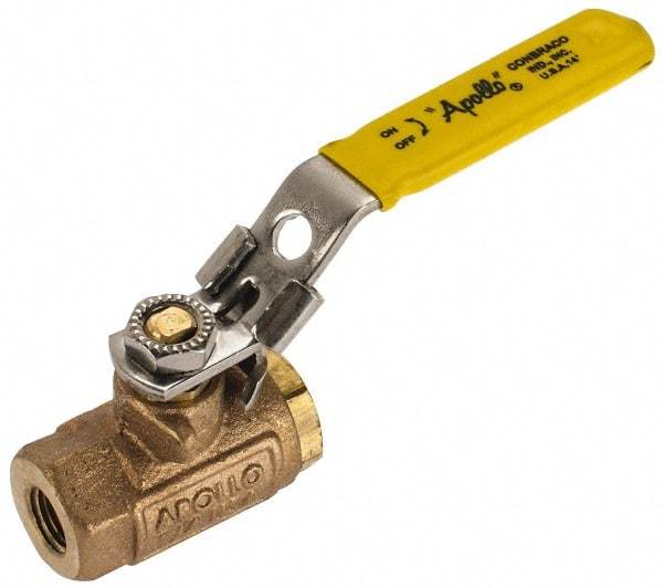 Apollo - 1/4" Pipe, Standard Port, Bronze Standard Ball Valve - 2 Piece, NPT Ends, Locking Lever Handle, 600 WOG, 150 WSP - USA Tool & Supply