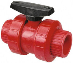 NIBCO - 3/4" Pipe, Full Port, PVDF True Union Design Ball Valve - 1 Piece, Inline - One Way Flow, Flanged x Flanged Ends, Wedge Handle, 150 WOG - USA Tool & Supply