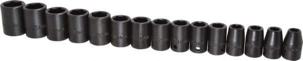 Proto - 15 Piece 1/2" Drive Impact Socket Set - 6 Points, 10mm to 24mm Range, Metric Measurement Standard - USA Tool & Supply