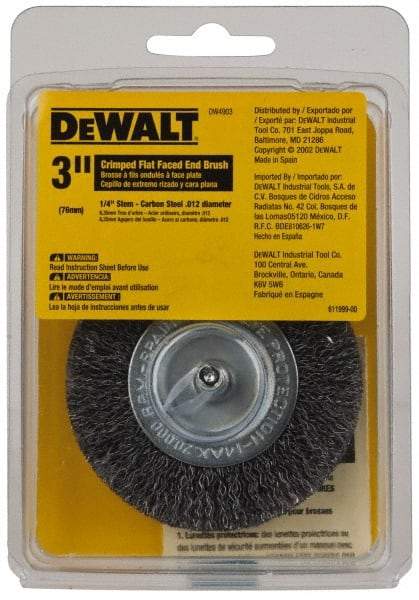 DeWALT - 3" Brush Diam, Flat Faced, End Brush - 1/4" Diam Shank, 20,000 Max RPM - USA Tool & Supply