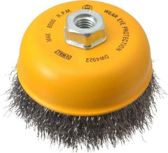 DeWALT - 5" Diam, 5/8-11 Threaded Arbor, Steel Fill Cup Brush - 0.02 Wire Diam, 8,000 Max RPM - USA Tool & Supply