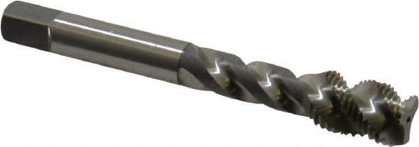 OSG - 3/8-24 UNF, 3 Flute, 50° Helix, Bottoming Chamfer, Bright Finish, High Speed Steel Spiral Flute STI Tap - Right Hand Flute, 2-15/16" OAL, 0.367" Shank Diam, 1-1/4" Thread Length - Exact Industrial Supply
