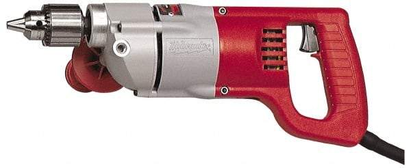 Milwaukee Tool - 1/2" Keyed Chuck, 1,000 RPM, D-Handle Electric Drill - 7 Amps, 120 Volts, Reversible, Includes Chuck Key with Holder & Side Handle - USA Tool & Supply