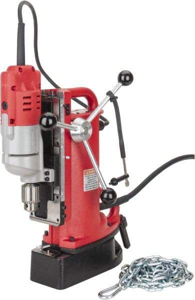 Milwaukee Tool - 1/2" Chuck, 9" Travel, Portable Electromagnetic Drill Press - 600 RPM, 7.2 Amps, 120 Volts, 9' Cord Length - USA Tool & Supply