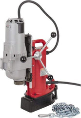 Milwaukee Tool - 1-1/4" Chuck, 11" Travel, Portable Electromagnetic Drill Press - 375 & 750 RPM, 12.5 Amps, 120 Volts, 9' Cord Length - USA Tool & Supply